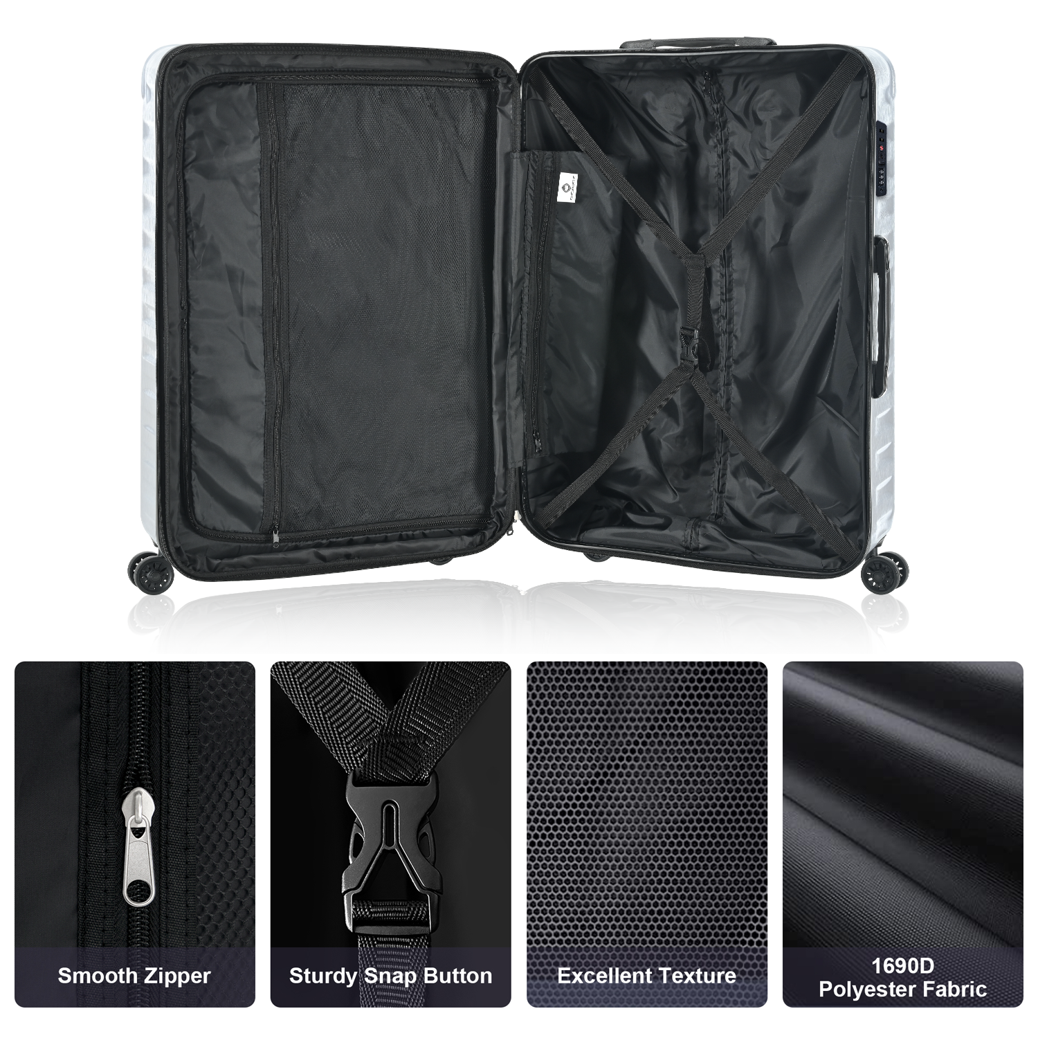 Luggage Sets Model Expandable Abs Pc 3 Piece Sets With Spinner Wheels Lightweight Tsa Lock 20 24 28 ,Silver Silver Abs Pc