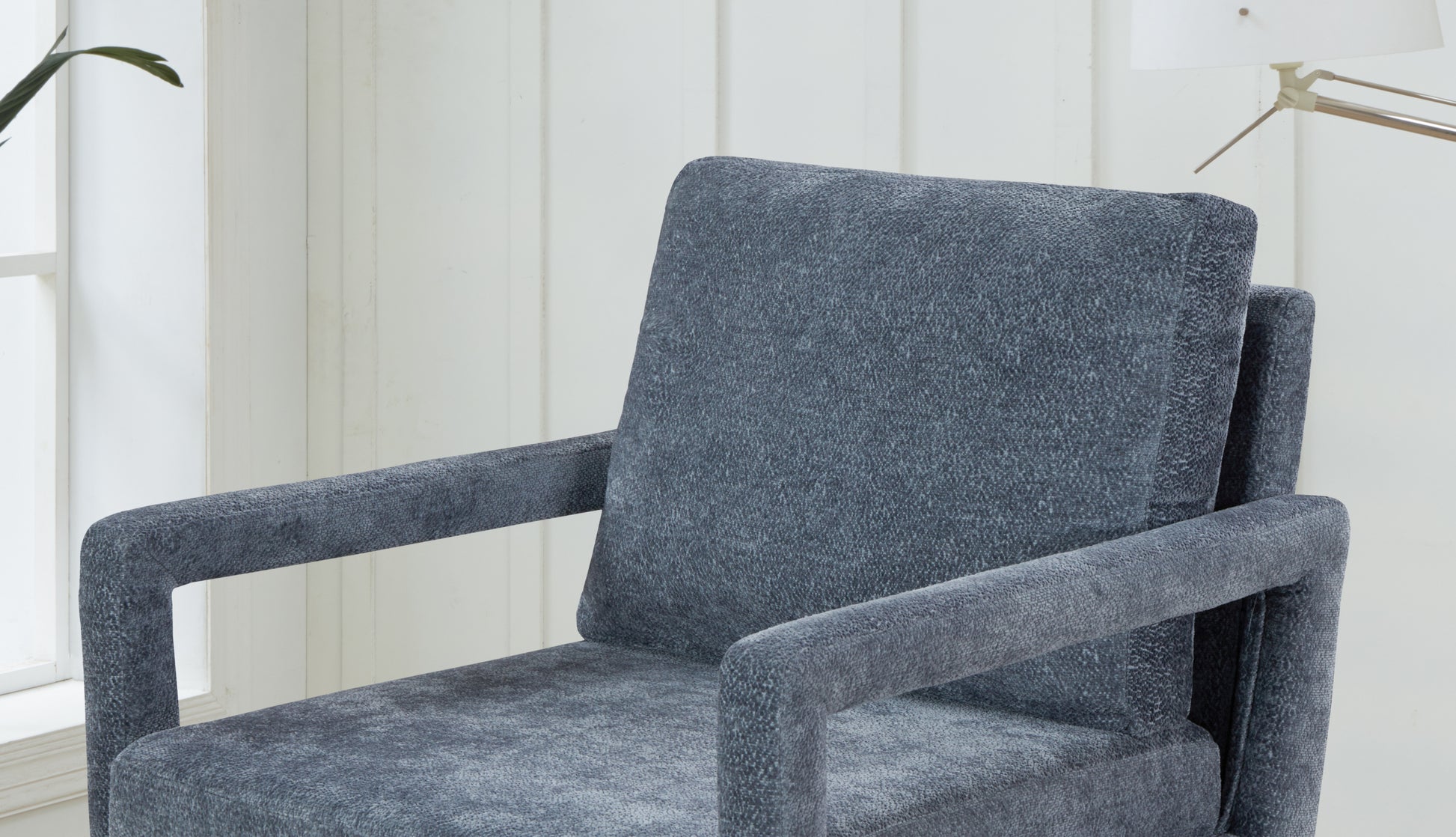 Mid Century Armchairaccent Chair With Chenille Armrest & Soft Cushion For Living Room, Bedroom, Home Office, Study, Dark Grayish Blue Blue Foam Wood Fabric