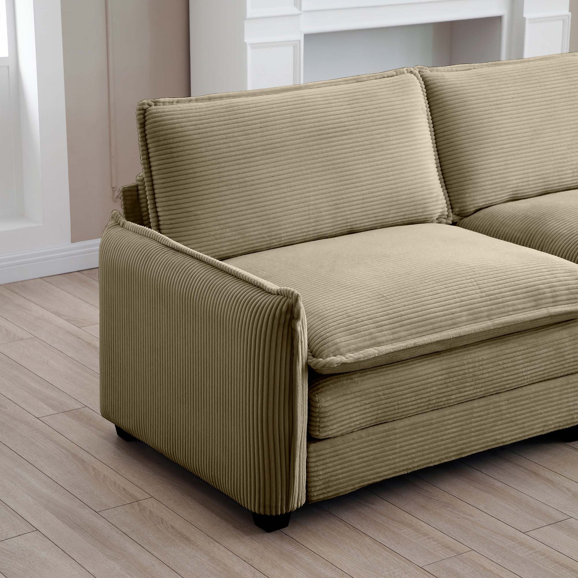 Ottoman Footstool In Corduroy Fabric, Can Be Used With 2 Seater Sofas, 3 Seater Sofas And 4 Seater Sofas,Tan Corduroy Fabric Tan Corduroy