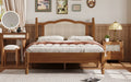 Full Size Wooden Platform Bed With Natural Rattan Headboard, Vintage Bed Frame With Wooden Slat Support, Walnut Expected Arrival Time: 08.23 Box Spring Not Required Full Walnut Wood