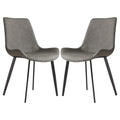2 Pcs Faux Leather Dining Chairs, Mid Century Modern Leisure Upholstered Chair With Metal Legs For Kitchen Living Room Grey Gray Pu Set Of 2 Carbon Steel Pu Leather