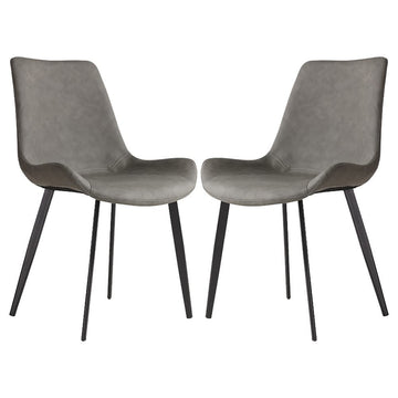 2 Pcs Faux Leather Dining Chairs, Mid Century Modern Leisure Upholstered Chair With Metal Legs For Kitchen Living Room Grey Gray Pu Set Of 2 Carbon Steel Pu Leather