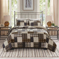 3 Piece Reversible Printed Quilt Set Black Brown King Cal King Black Brown Microfiber