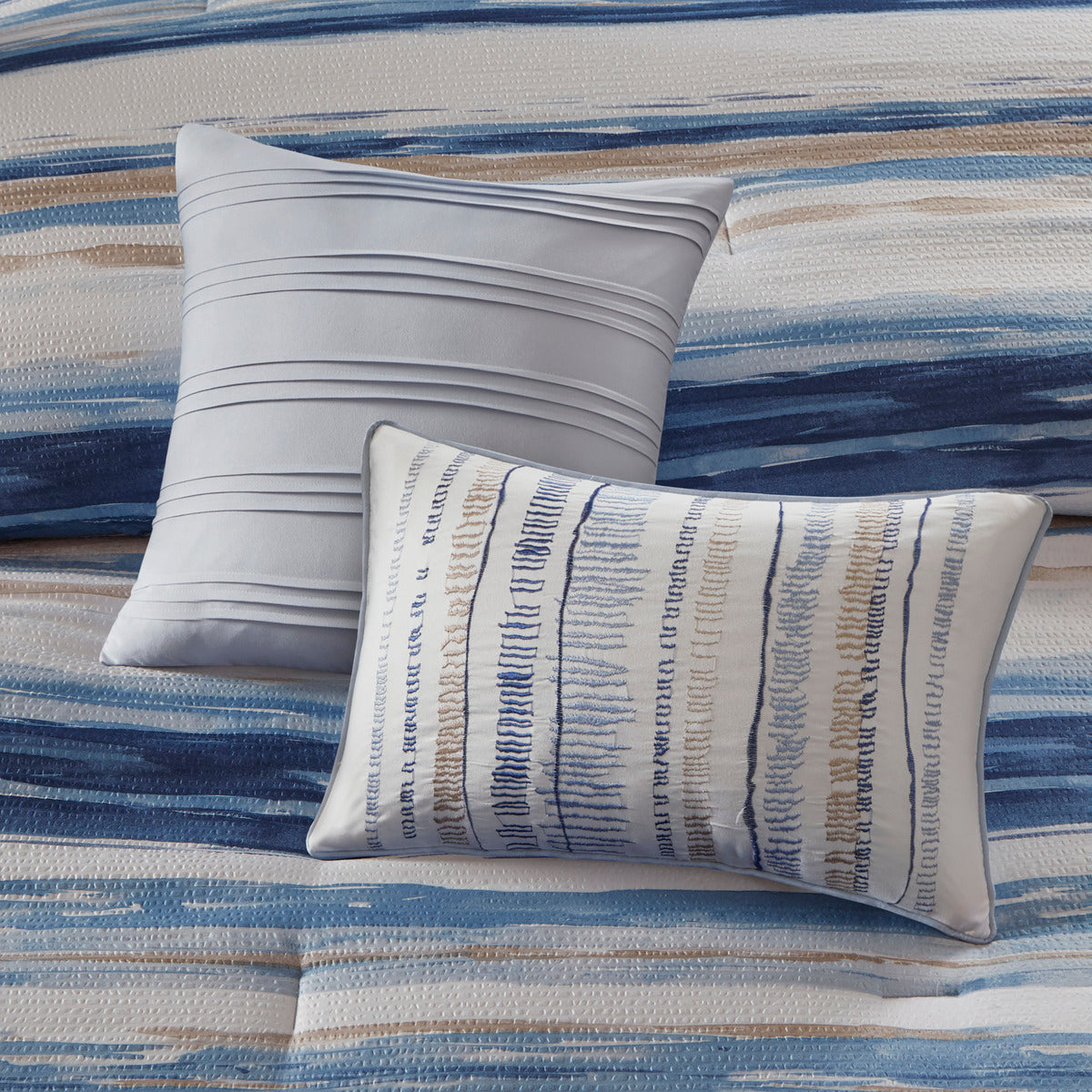 8 Piece Printed Seersucker Comforter And Quilt Set Collection Blue King Cal King King Blue Polyester