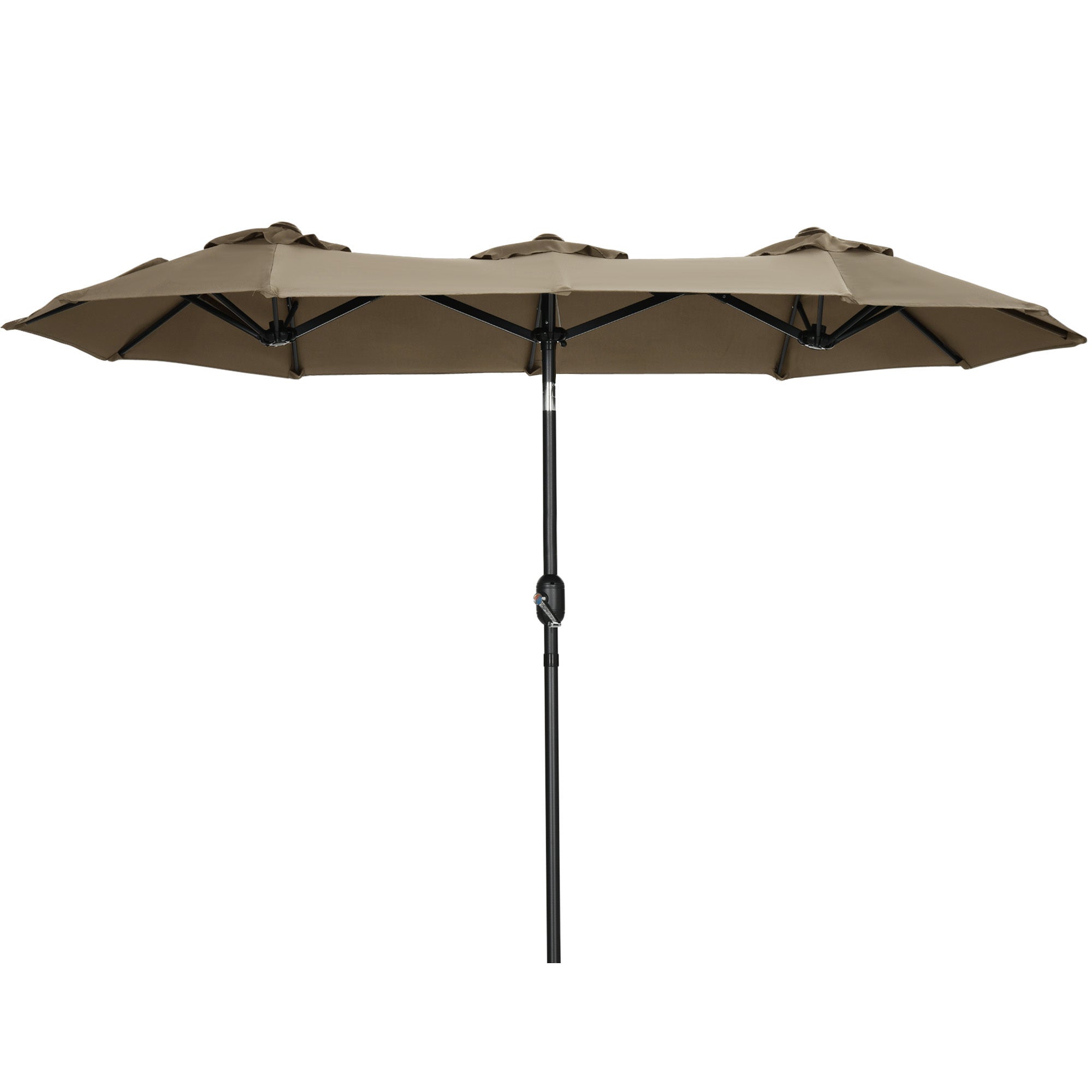 Outsunny Double Sided Patio Umbrella 9.5' Large Outdoor Market Umbrella With Push Button Tilt And Crank, 3 Air Vents And 12 Ribs, For Garden, Deck, Pool, Gray Light Brown Polyester