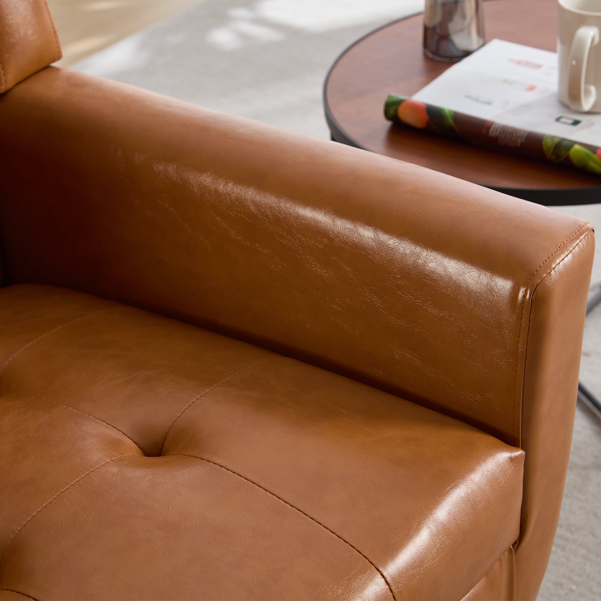 Modern Soft Leather Material Ergonomics Accent Chair Living Room Chair Bedroom Chair Home Chair With Black Legs For Indoor Home Light Brown Pu Light Brown Foam Upholstered