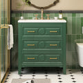 30'' Bathroom Vanity With Resin Sink Combo, Free Standing Single Vanity Set With 3 Drawers, Solid Wood Frame Bathroom Storage Cabinet, Green 3 Green Bathroom Freestanding Solid Wood Mdf Resin Painted