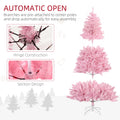 Homcom 6Ft Tall Artificial Christmas Tree Holiday D Cor With 1000 Branches, Auto Open, Steel Base, Wide Shape, Pink Pink Plastic