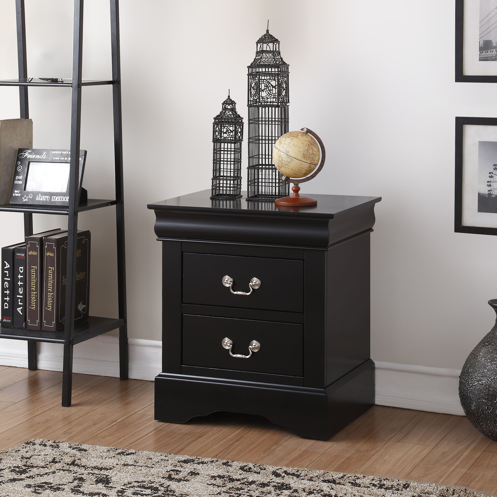 Louis Black Finish Philippe Iii Nightstand Black Synthetic Wood