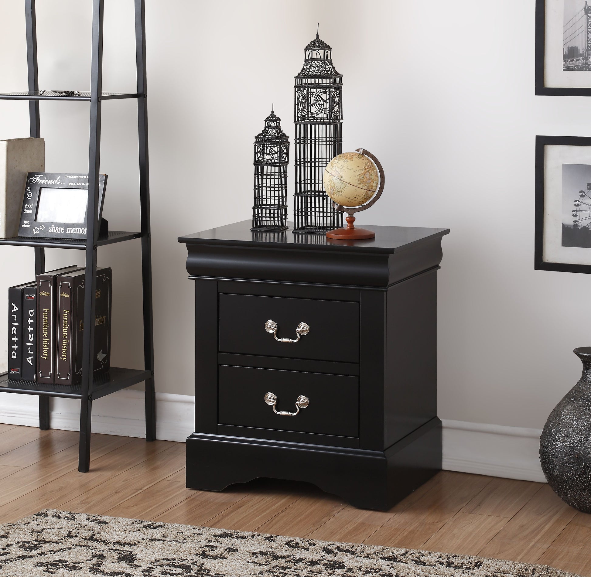 Louis Black Finish Philippe Iii Nightstand Black Synthetic Wood