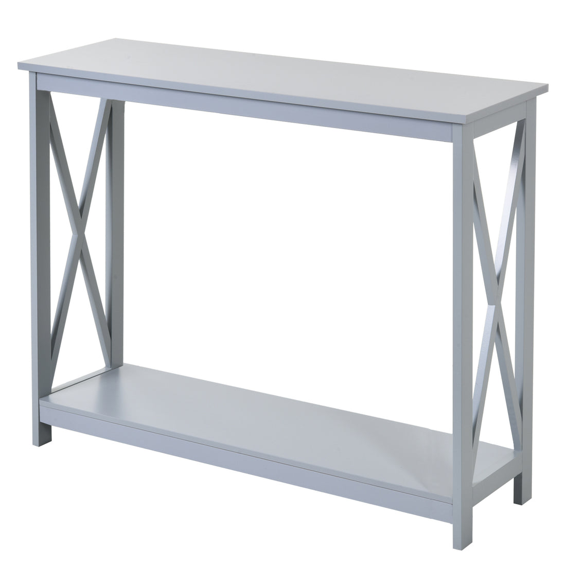 Homcom 2 Tier Console Table, Sofa Side Table With Storage Shelf, X Design For Entryway, Living Room, And Hallway, Grey Grey Mdf