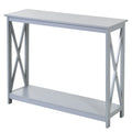 Homcom 2 Tier Console Table, Sofa Side Table With Storage Shelf, X Design For Entryway, Living Room, And Hallway, Grey Grey Mdf
