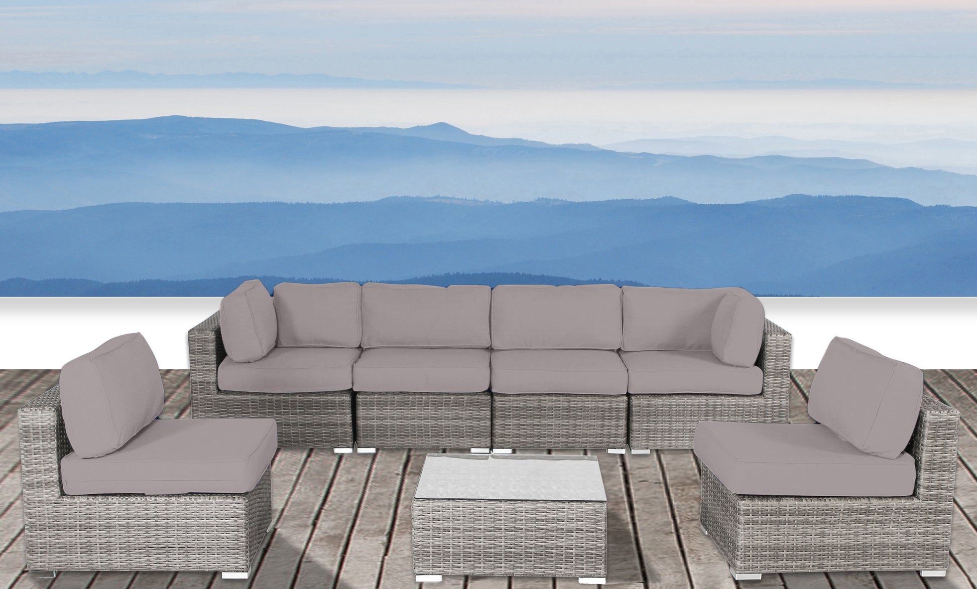 Fully Assembled Rattan Wicker 6 Person Seating Group With Sunbrella Cushions Grey,Taupe Wicker