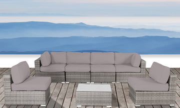 Fully Assembled Rattan Wicker 6 Person Seating Group With Sunbrella Cushions Grey,Taupe Wicker