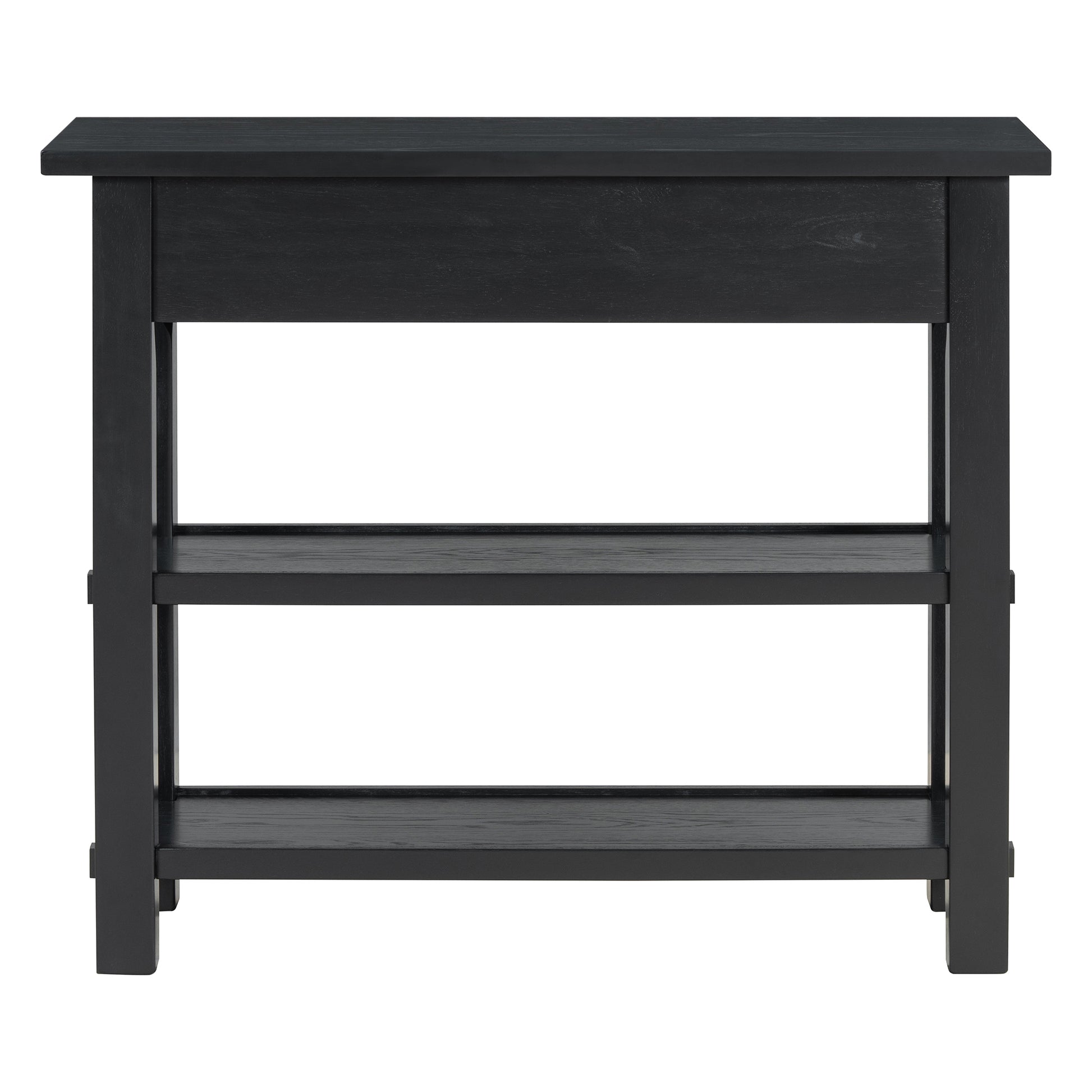 Retro Console Table With Drawer And Two Sturdy Shelves For Entryway, Living Room Black Black Mdf,Rubber Wood