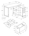 Computer Desk, Home Office, Corner, Left, Right Set Up, Storage Drawers, L Shape, Work, Laptop, White Laminate, Grey Metal, Contemporary, Modern White Particle Board