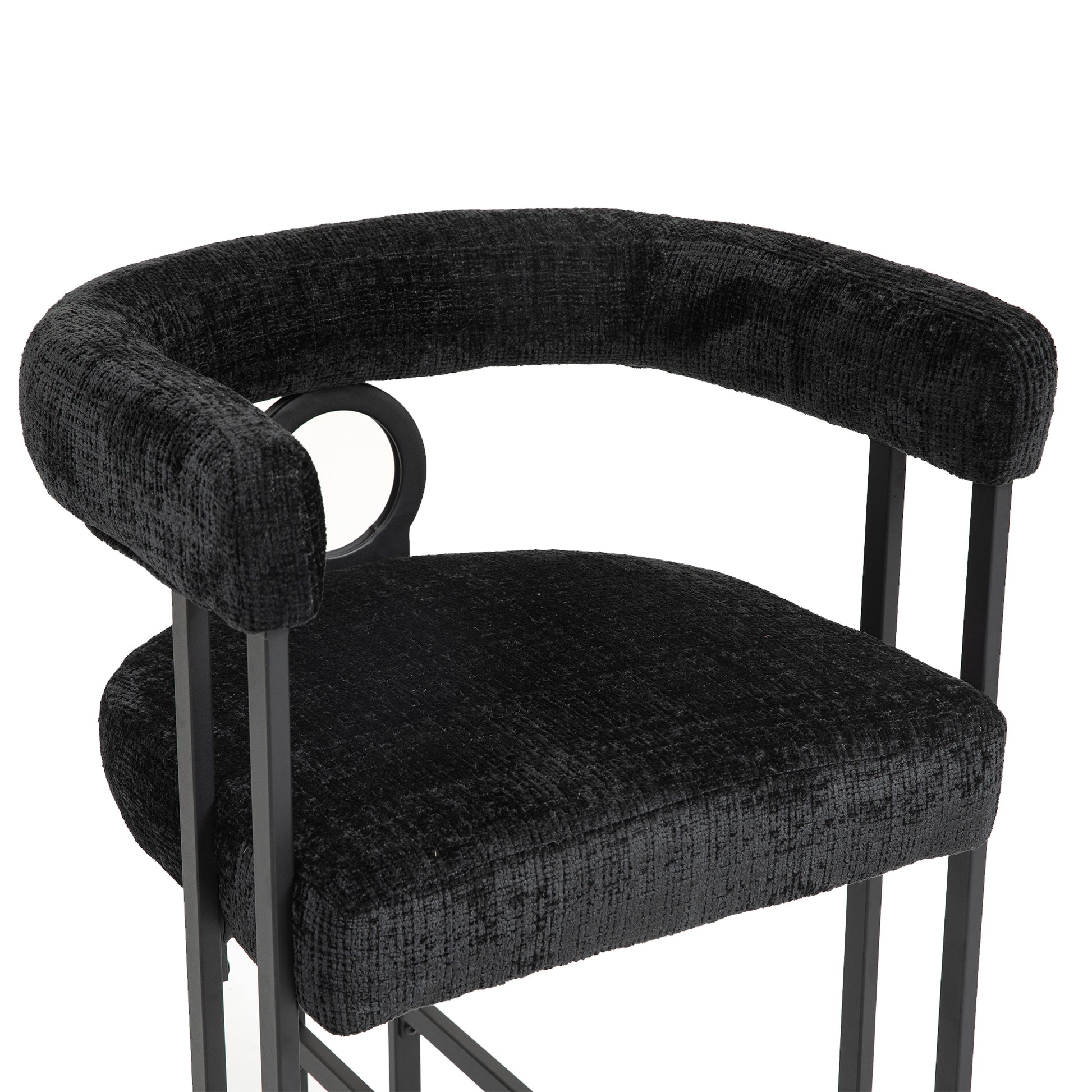 Coolmore Bar Stools Set Of 2, Modern Bar Stool With Back, Black Metal Frames, Upholstered Bar Stools For Kitchen Island, Pub, Club Black Chenille Black Foam Chenille