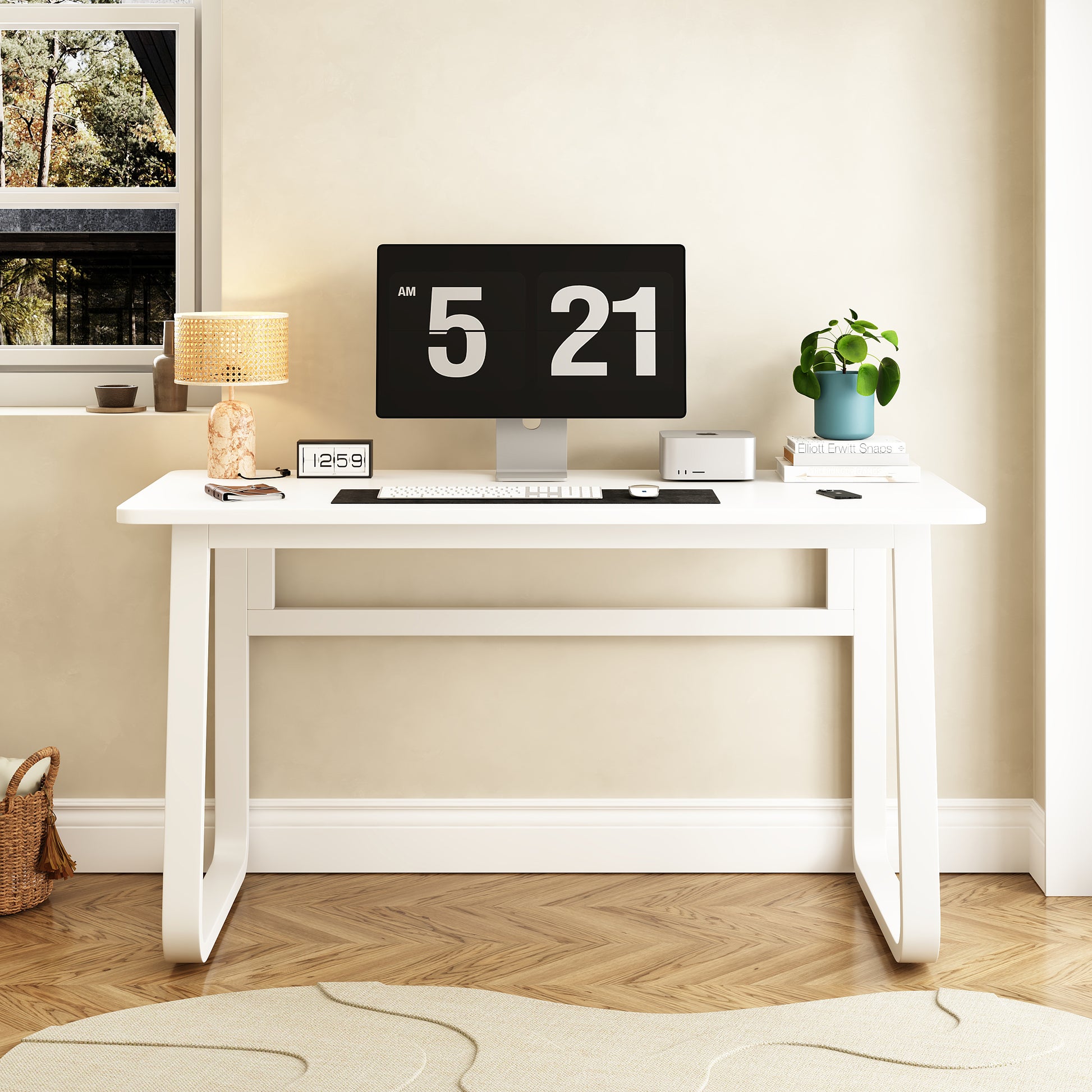 L47.2Inch Computer Desk Table Simple Gaming Table Home Desk Student Writing Desk Bedroom Desk Workbench Desk White Metal