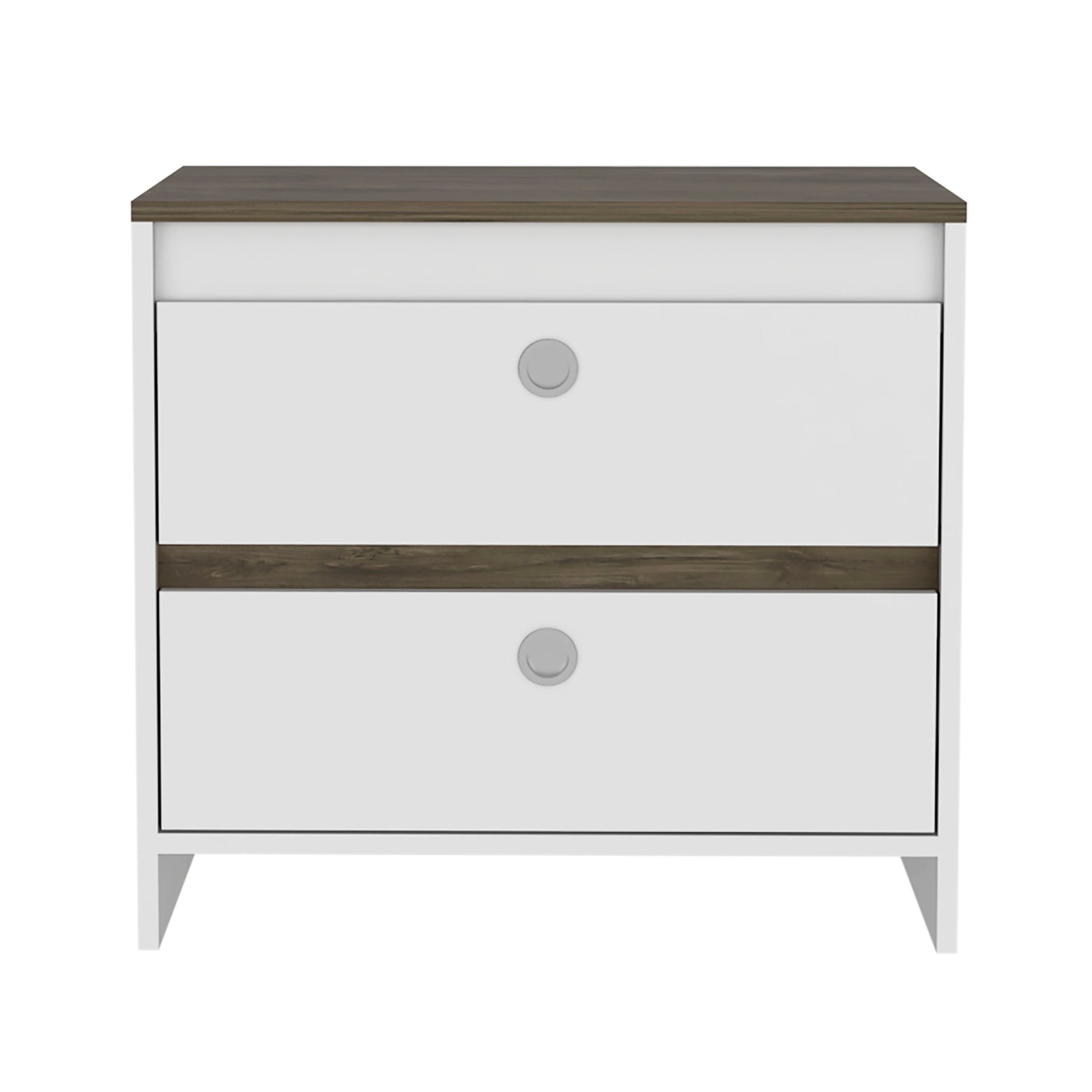 Lily Nightstand, Two Drawers, Superior Top Multicolor 2 Drawers Bedroom Bedside Cabinet Contemporary Melamine Engineered Wood