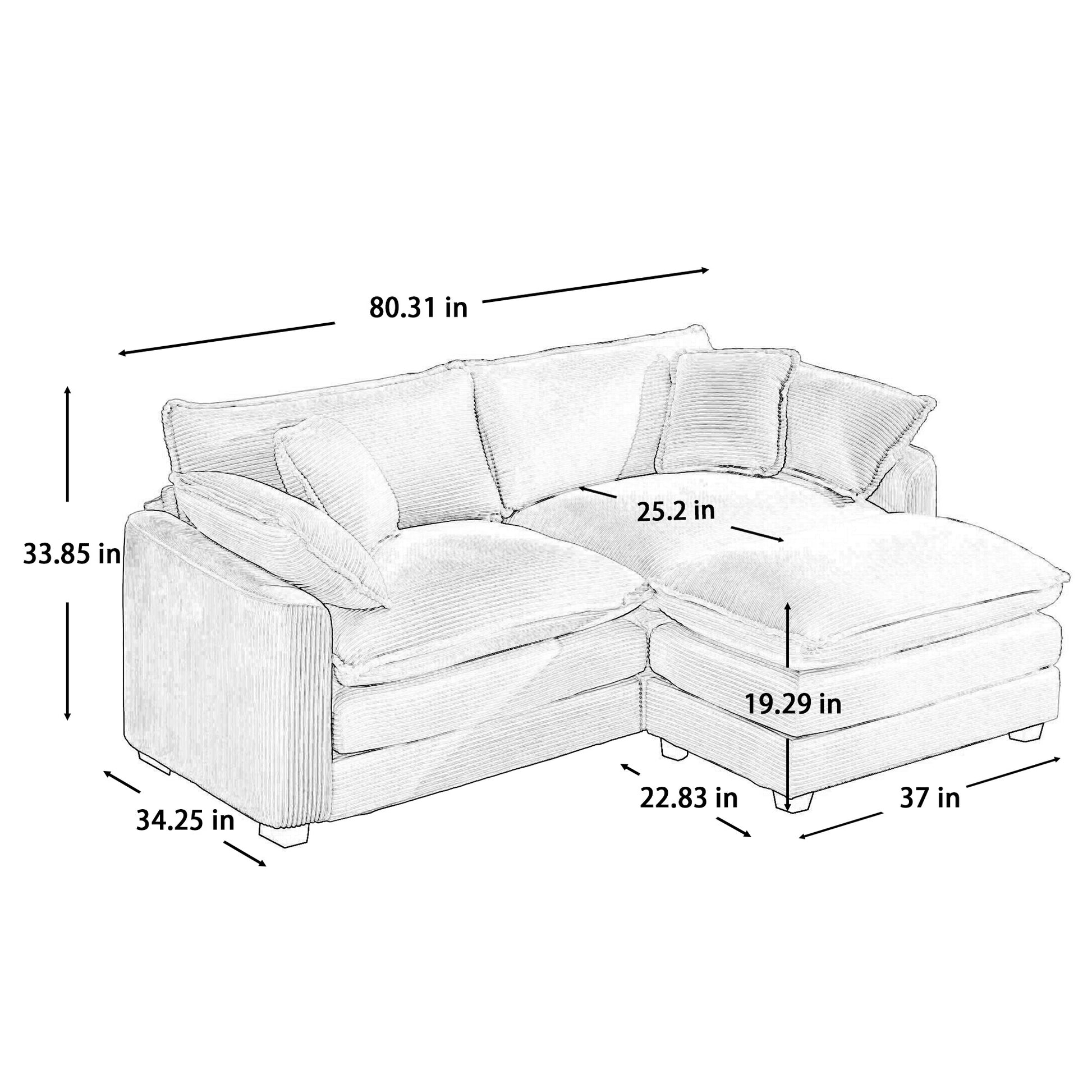 Corduroy Two Seater Sofa With 1 Footrest, L Shaped 2 Seater Sofa With Ottoman For Small Living Spaces, Green Corduroy Sofa Green Corduroy 2 Seat