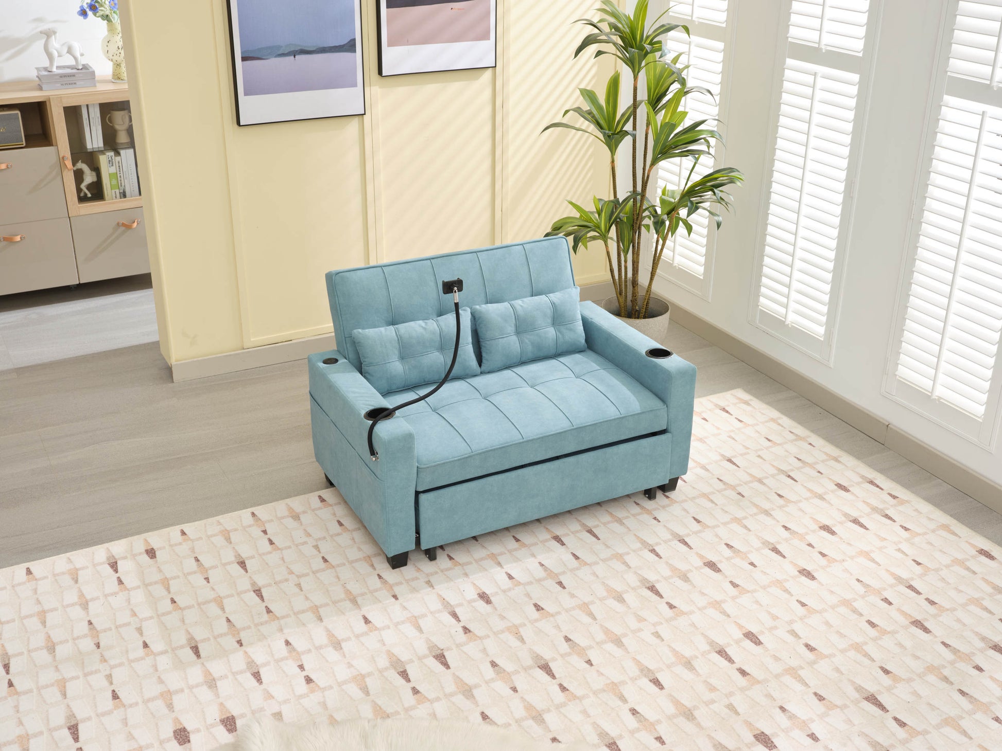 Futon Chair Bed Convertible Chair 3 In 1 Pull Out Sleeper Chair Beds With Usb Ports,Wear Resistant And Anti Scratch, Armchair Bed Sleeper For Living Room Green Tech Cloth Green Foam Tech Cloth 2 Seat