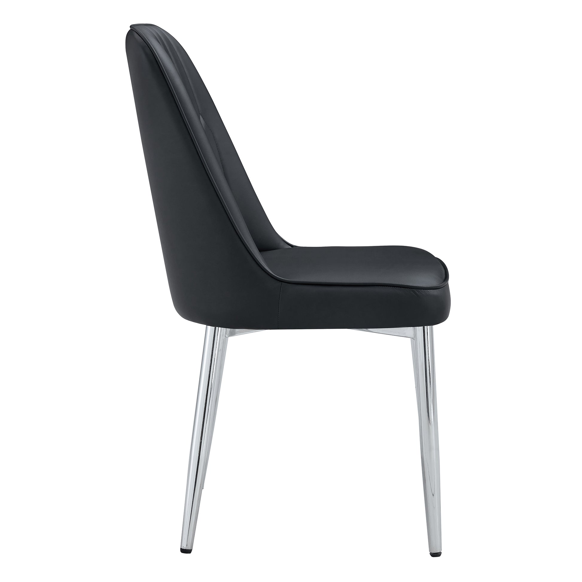 4 Modern Dining Chairs, Smooth Pu Leather Backrest And Silver Toned Metal Legs For A Comfortable Home Experience For Kitchens, Bedrooms And Offices. Black Pu