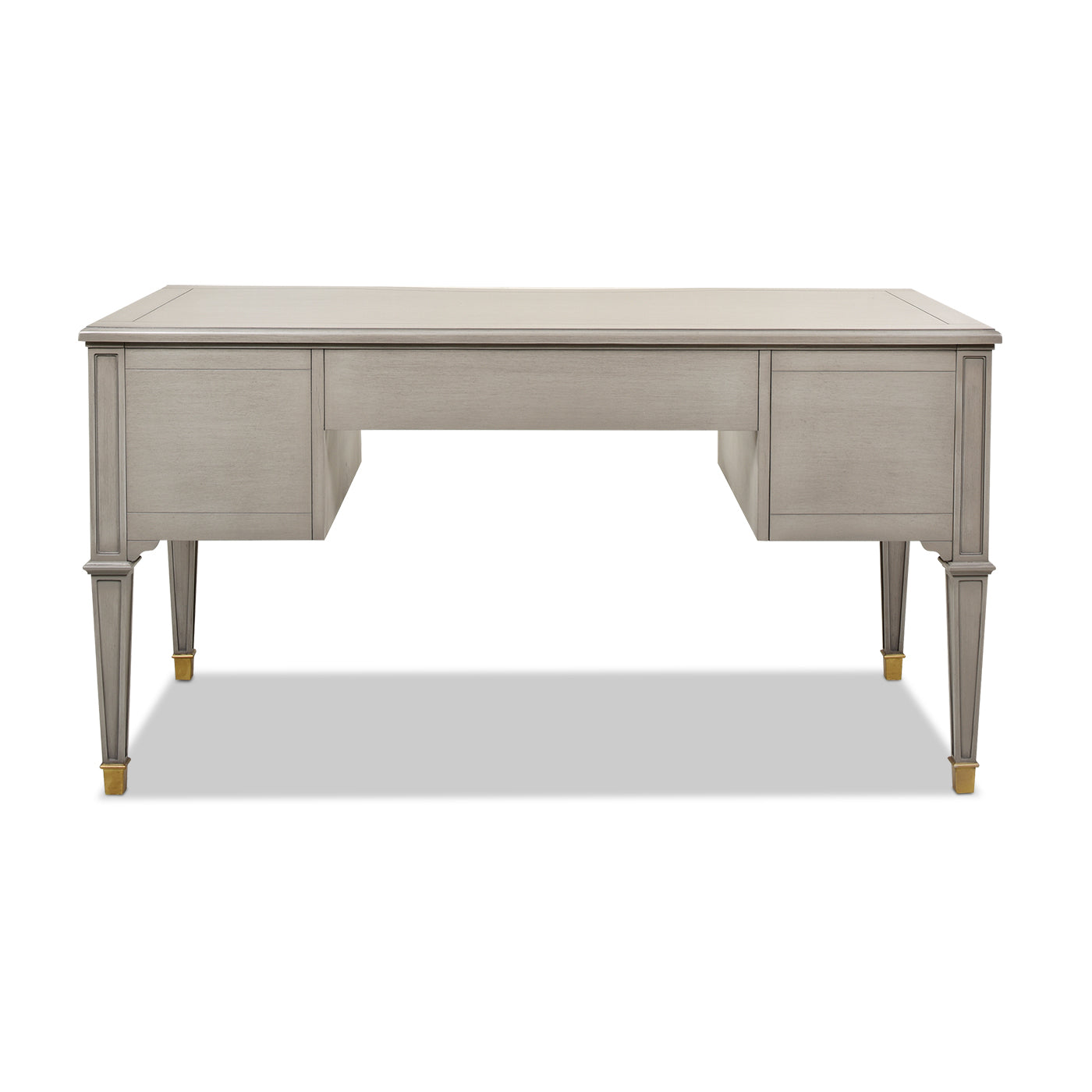 Dauphin Gold Accent 5 Drawer Wood Executive Desk, Grey Cashmere Wood Gray Solid Wood Mdf Wood