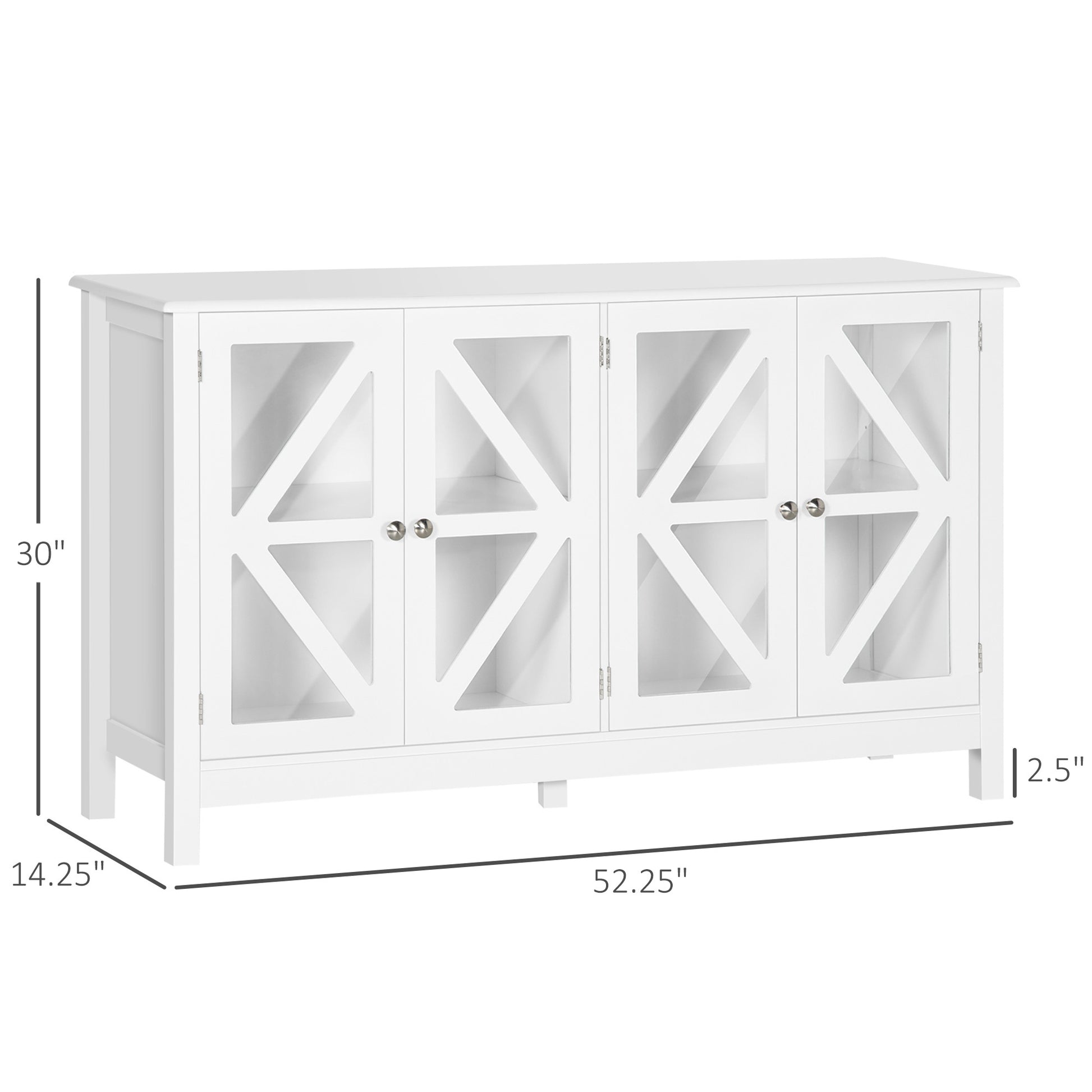 Homcom Sideboard, Buffet Cabinet With 4 Tempered Glass Doors And Adjustable Storage Shelf, Credenza, White White Mdf