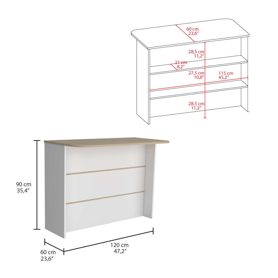 Fendi Kitchen Island With Large Workstation And 2 Tier Shelf White Light Pine White Light Oak Kitchen Modern Rectangular Stationary Kitchen Islands Particle Board Medium 40 55In