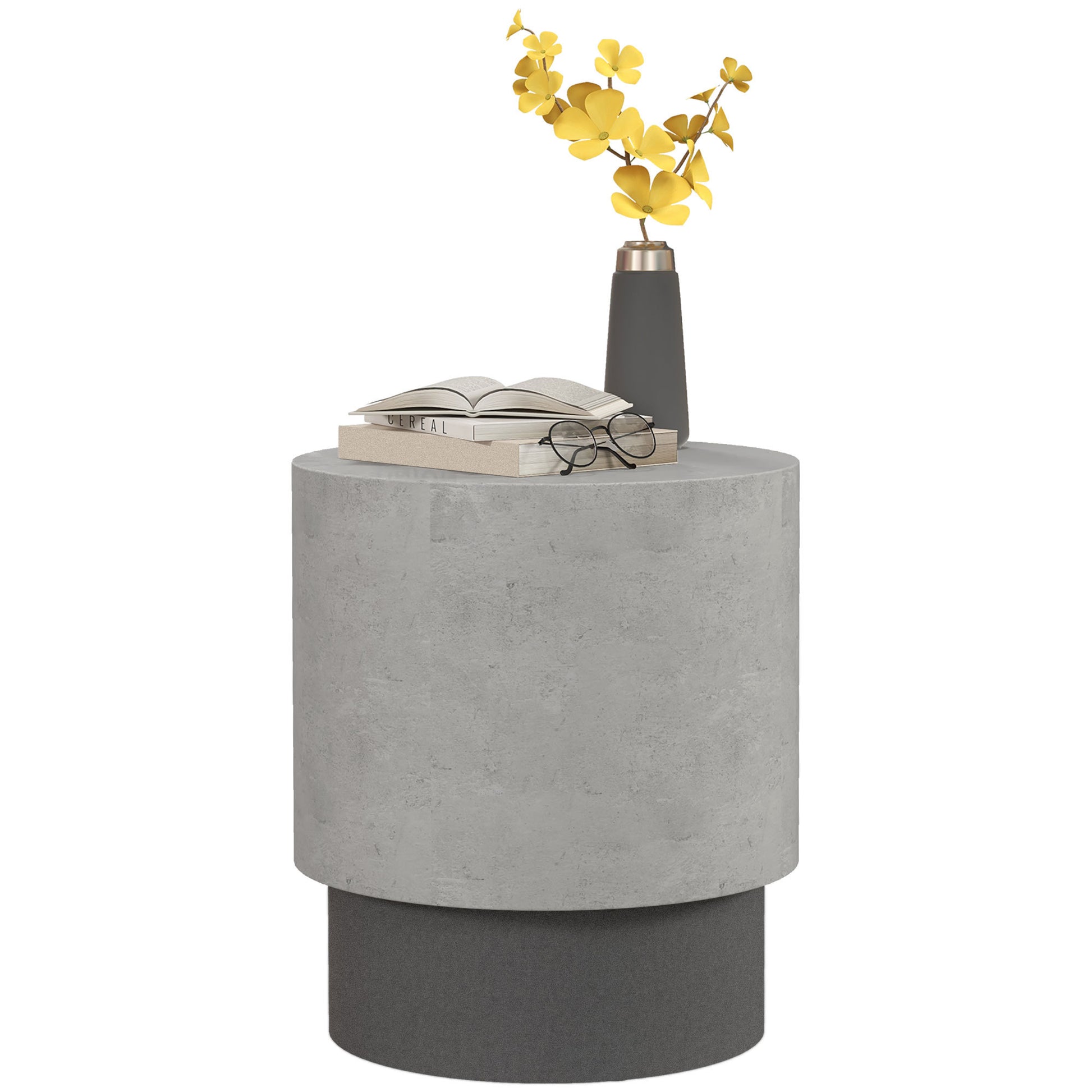 Homcom Concrete Finish End Table, Round Side Table With 4 Adjustable Feet, Lightweight For Indoor, Outdoor, Gray Grey Wood