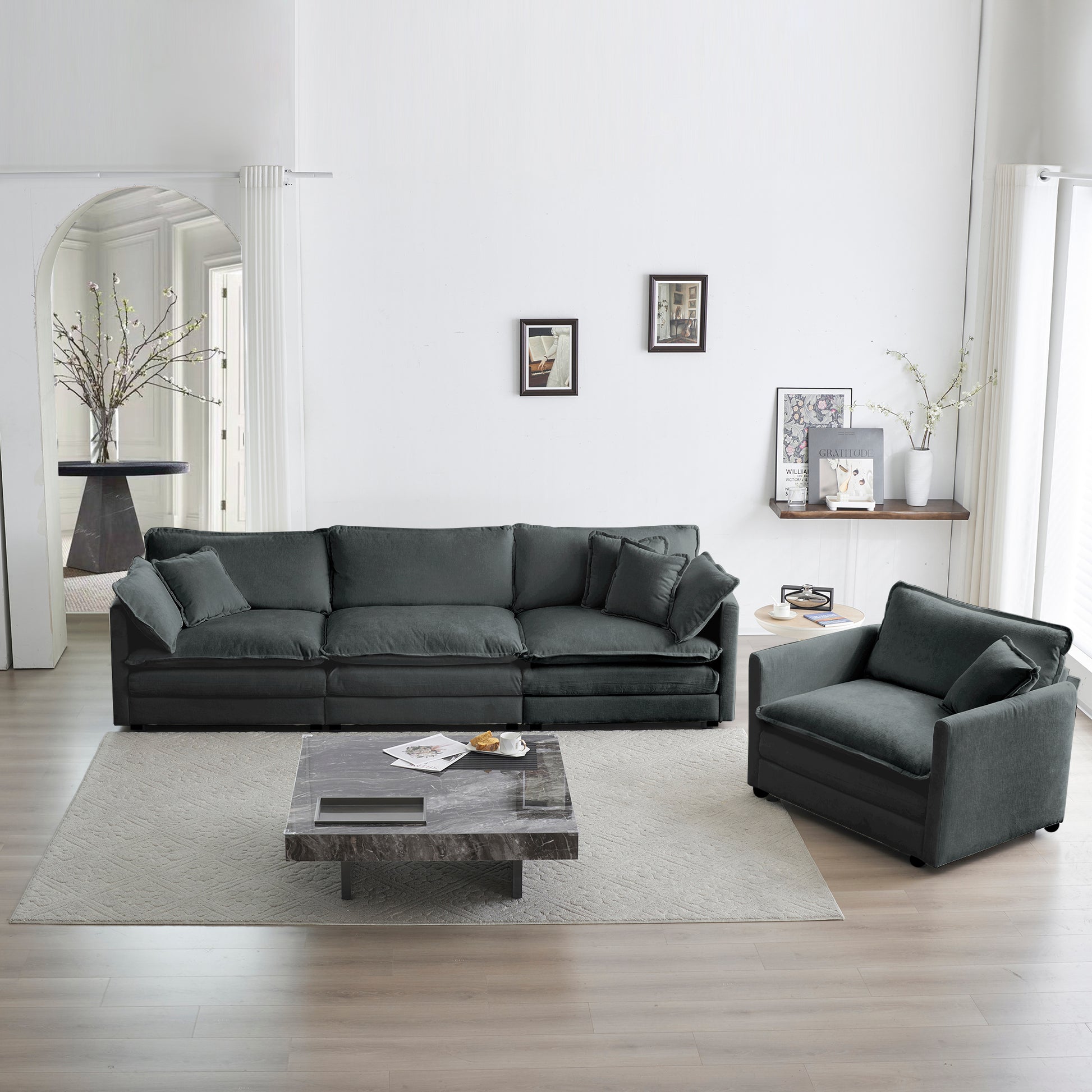 2 Piece Upholstered Sofa, Living Room Sectional Sofa Set Modern Sofa Couches Setdeep Seat Sofa For Living Room Apartment, 1 3 Seat Gray Chenille Gray Chenille 4 Seat