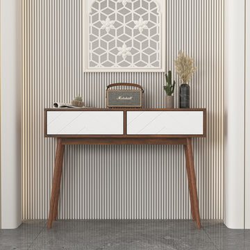 Entryway Table With 2 Carved Panel Drawers, Console Table With Storage Space And Wood Legs,Sofa Table Behind Couch For Hallway, Living Room, Natural Color Natural Particle Board Mdf