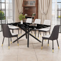 1 Table And 6 Chairs Set.A Rectangular Dining Table With A Imitation Marble Black Table Top And Black Metal Legs.Paired With 6 Chairs With Pu Leather Seat Cushion And Black Metal Legs.F 1537,C 007 Black Glass Metal