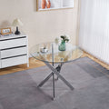 Dining Table With Cross Metal Leg And Tempered Glass,Modern Space Saving Kitchen Table For Living Room,Chrome Legs Chrome Glass Metal