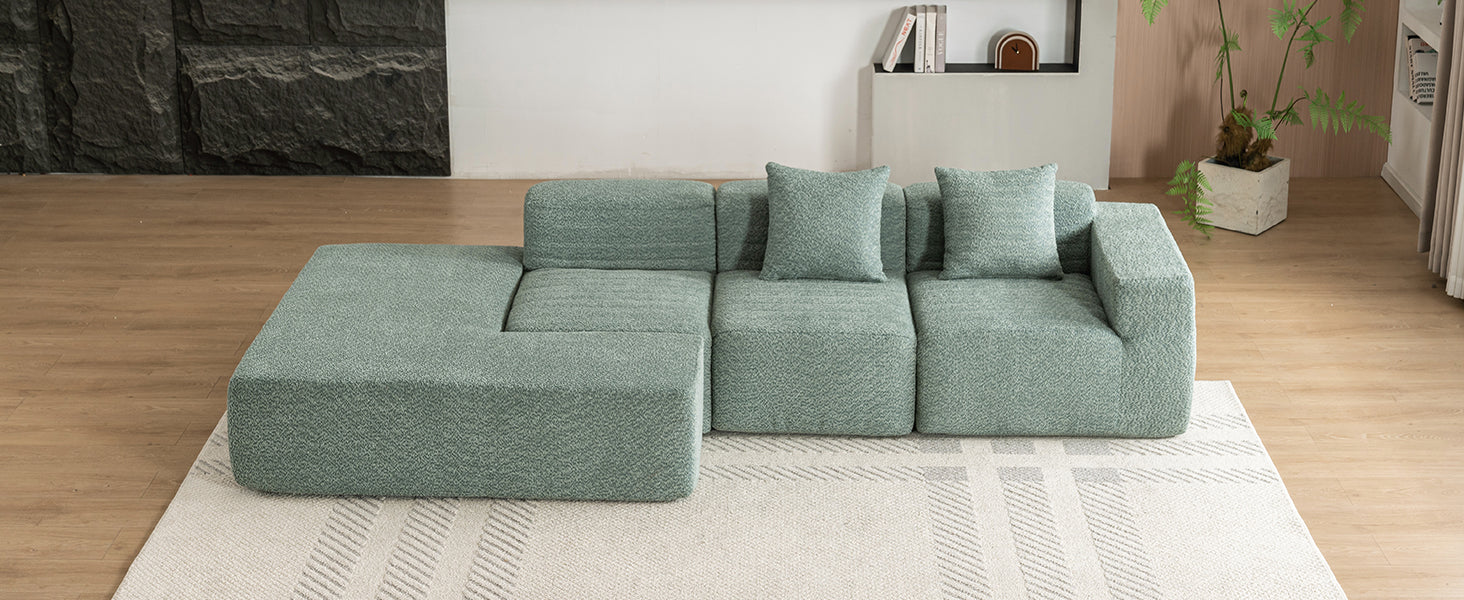 116.5" Sectional Sofa Full Compressed Sofa Couch Free Combined Sofa For Living Room, Green Green Foam Polyester 4 Seat