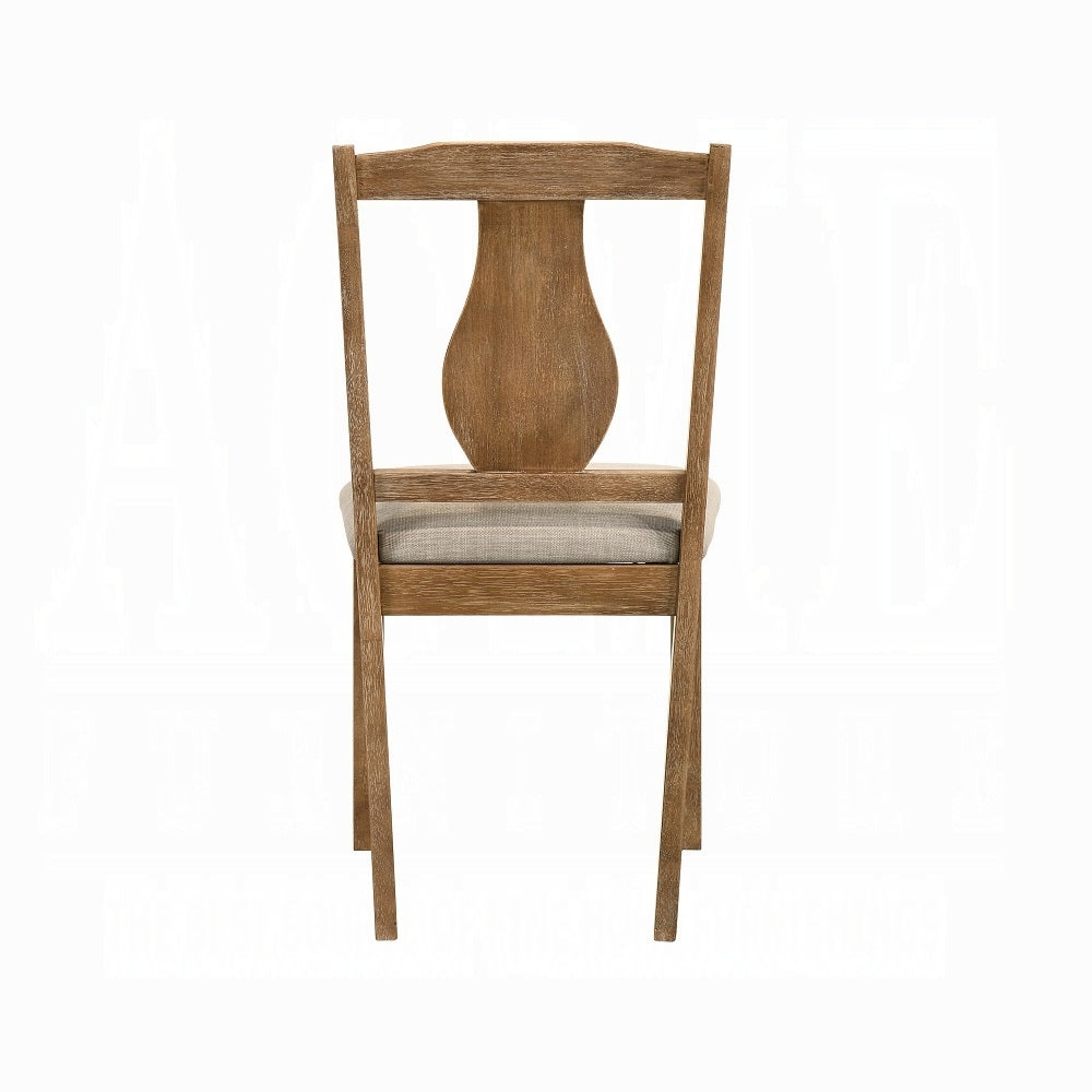 Weathered Oak 5 Piece Dining Set With Upholstered Seat Upholstered Chair Wood Oak Solid Back Seats 4 Wood Dining Room Fixed Table 4 Leg Rectangular Dining Table With Chair Wood Fabric