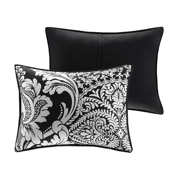7 Piece Cotton Printed Comforter Set Black Queen Queen Black Polyester