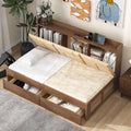 Twin Size Wood Daybed With Upholstered Storage Shelves, Usb Ports And 2 Drawers, Wood Color Box Spring Not Required Twin Wood Wood Bed Frame Solid Wood Mdf