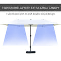 Outsunny Patio Umbrella 15' Steel Rectangular Outdoor Double Sided Market With Base, Sun Protection & Easy Crank For Deck Pool Patio, Beige Beige Steel