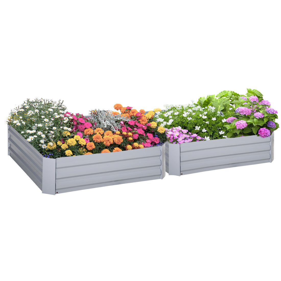 Outsunny 2 Piece Galvanized Raised Garden Bed, 3.3' X 3.3' X 1' Metal Planter Box, For Growing Vegetables, Flowers, Herbs, Succulents, Gray Grey Steel