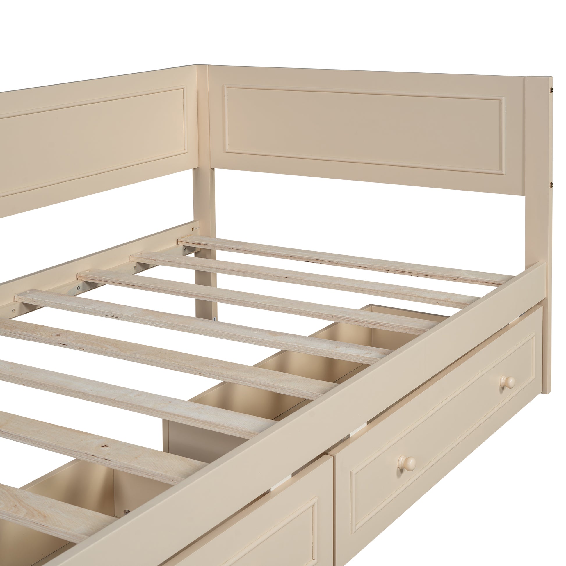 Twin Size Wood Daybed With 2 Drawers And Guardrail, Beige Beige Solid Wood Mdf