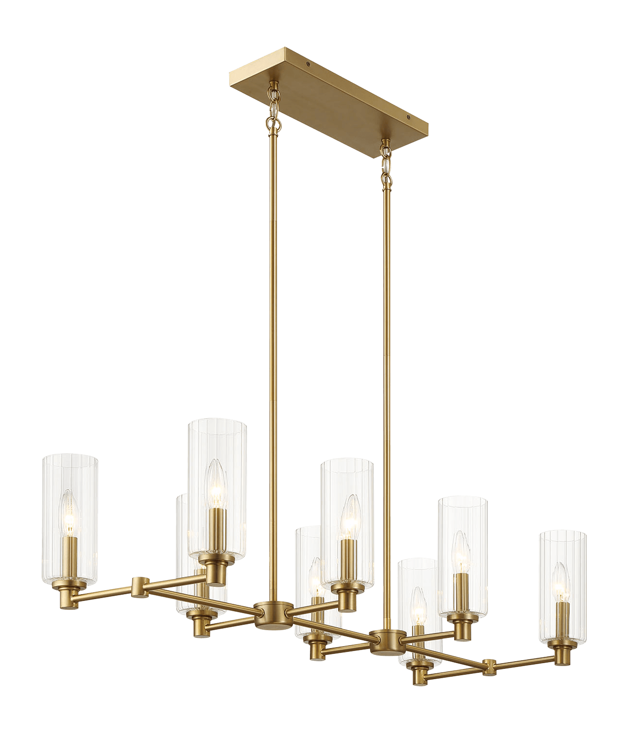 Willow Eight Lights Island With Clear Ribbed Glass Pendant Lamp Satin Brass Antique Brass,Clear,Gold Ceiling Lights Kitchen Brass,Glass