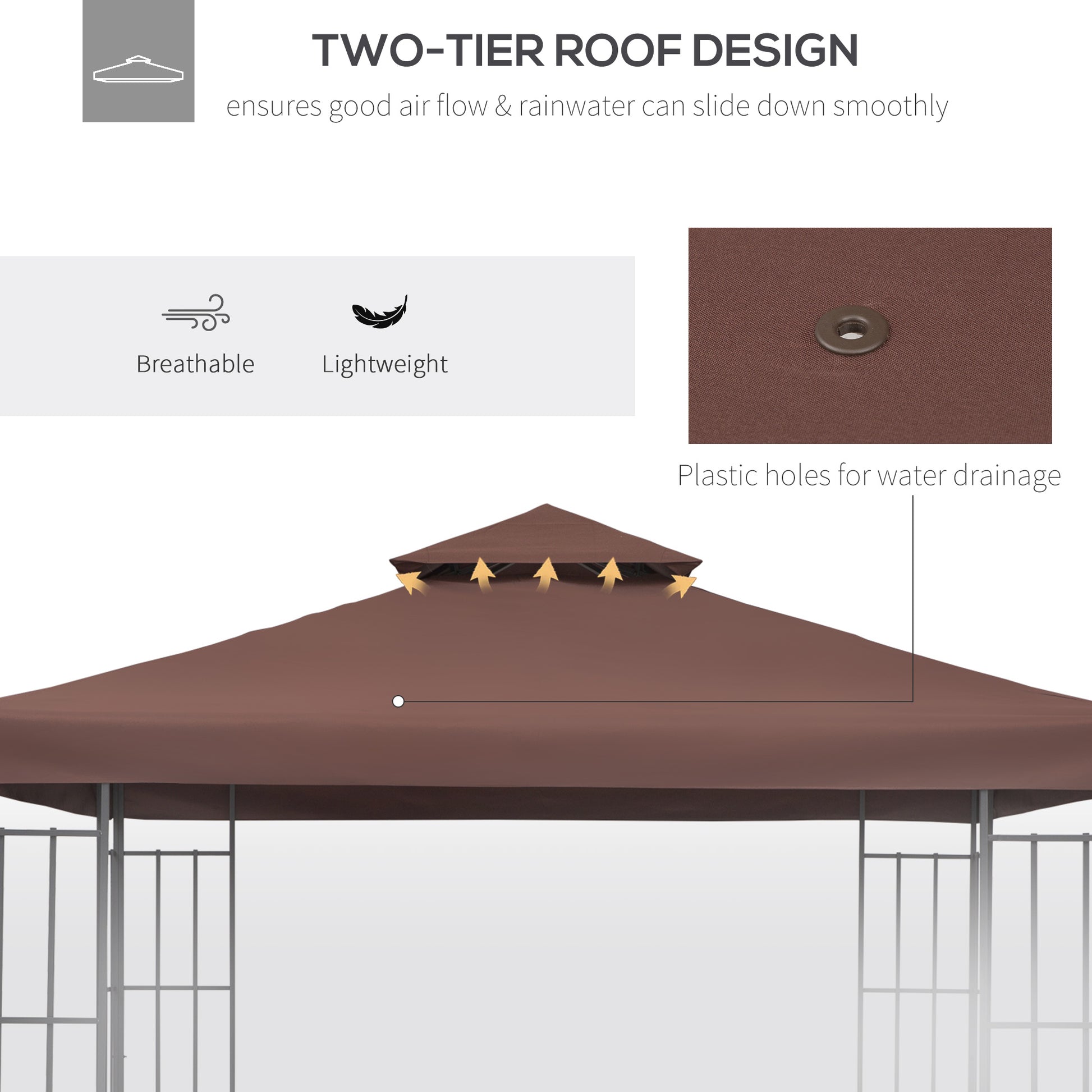 Outsunny 9.8' X 9.8' Gazebo Replacement Canopy, 2 Tier Top Uv Cover For 9.84' X 9.84' Outdoor Gazebo Models 01 0153 & 100100 076, Coffee Top Only Brown Polyester