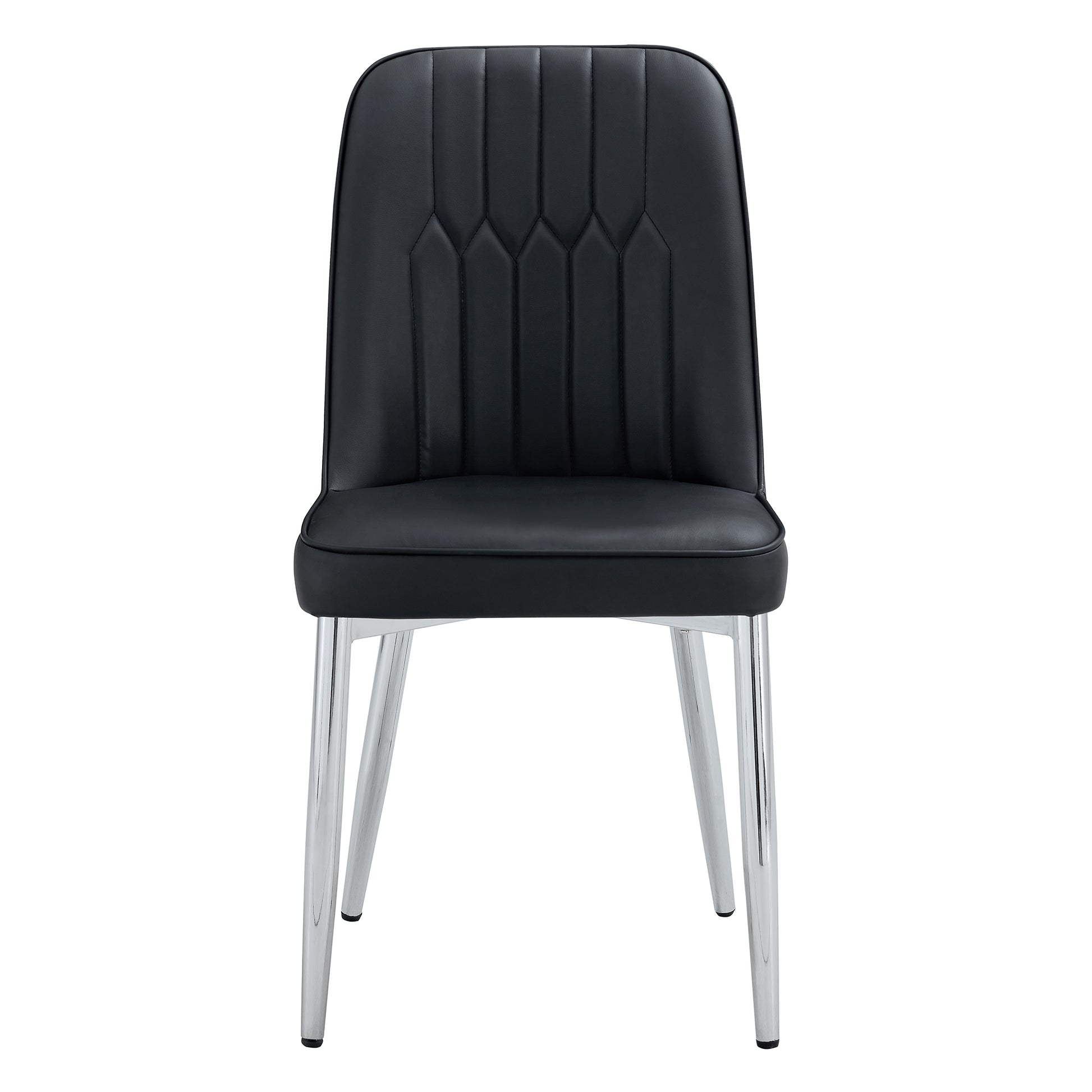 4 Modern Dining Chairs, Smooth Pu Leather Backrest And Silver Toned Metal Legs For A Comfortable Home Experience For Kitchens, Bedrooms And Offices. Black Pu