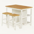 3 Pcs Dining Table Set Rustic Retro Breakfast Table Dining Stools Rubber Wood For 2 With Two Open Shelves For Small Space Kitchen Dining Room Cream White White Rubber Wood
