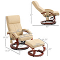 Homcom Recliner Chair With Ottoman, Electric Faux Leather Recliner With 10 Vibration Points And 5 Massage Mode, Reclining Chair With Remote Control, Swivel Wood Base And Side Pocket, Beige Beige Steel