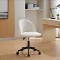 White Boucle Office Chair Desk Chair, Mid Back Adjustable Swivel Computer Chair With Black Legsmodern Upholstered Desk Chair With Wheels White Black Foam Polyester Blend