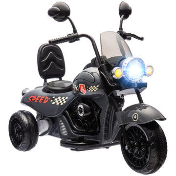 Qaba Electric Motorcycle For Kids, 3 Wheel 6V Battery Powered Chopper Motorbike, Ride On Motorcycle With Headlights, Music, Forward & Reverse For Boys And Girls Ages 3 6 Years, Gray Gray Plastic