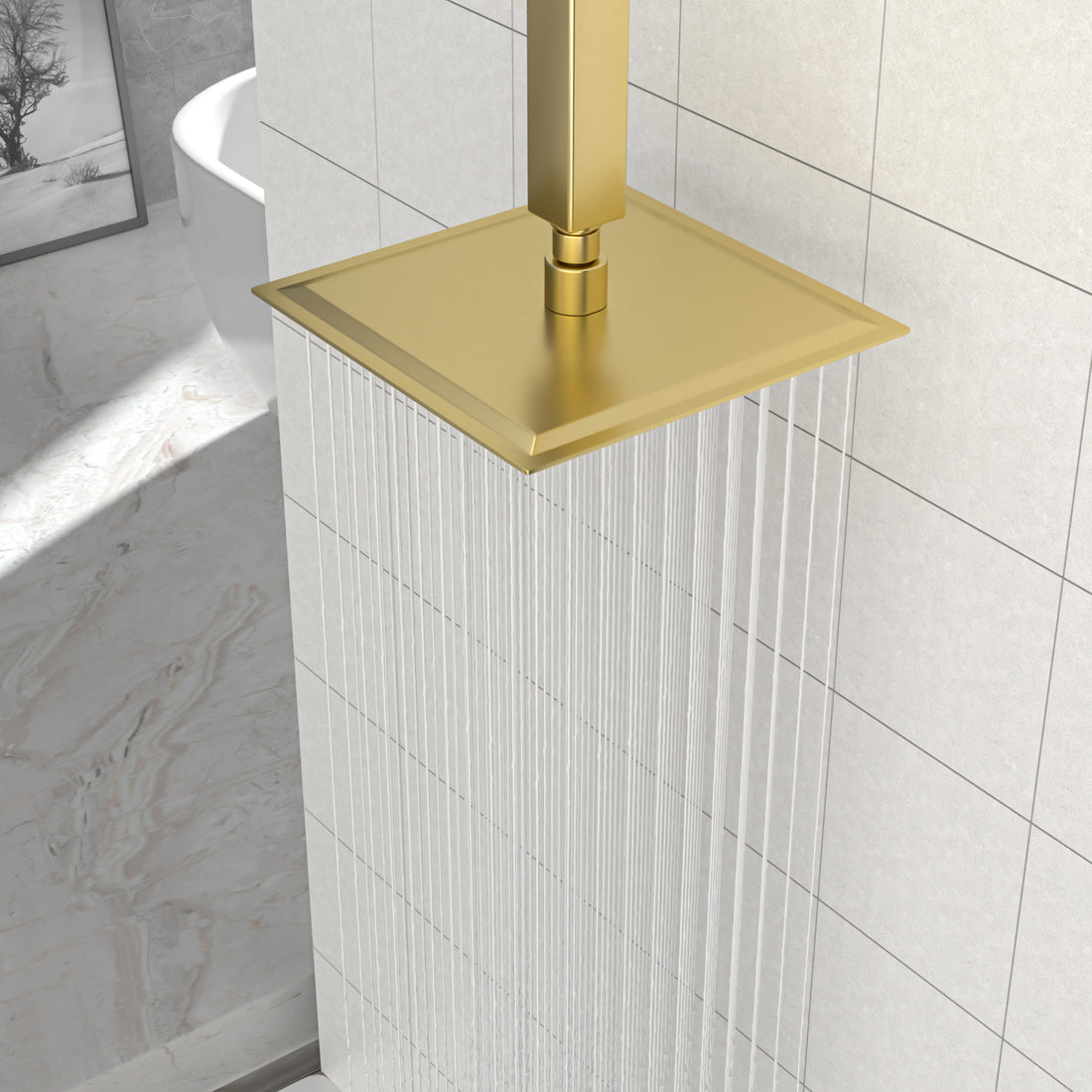 8" Square Rainfall Shower Head, Wall Ceiling Mounted, Gold Gold Stainless Steel