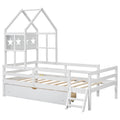 Wood Twin Size House Platform Bed With Guardrail And Drawer, White Box Spring Not Required Twin White Wood Bedroom Bed Frame Solid Wood Mdf